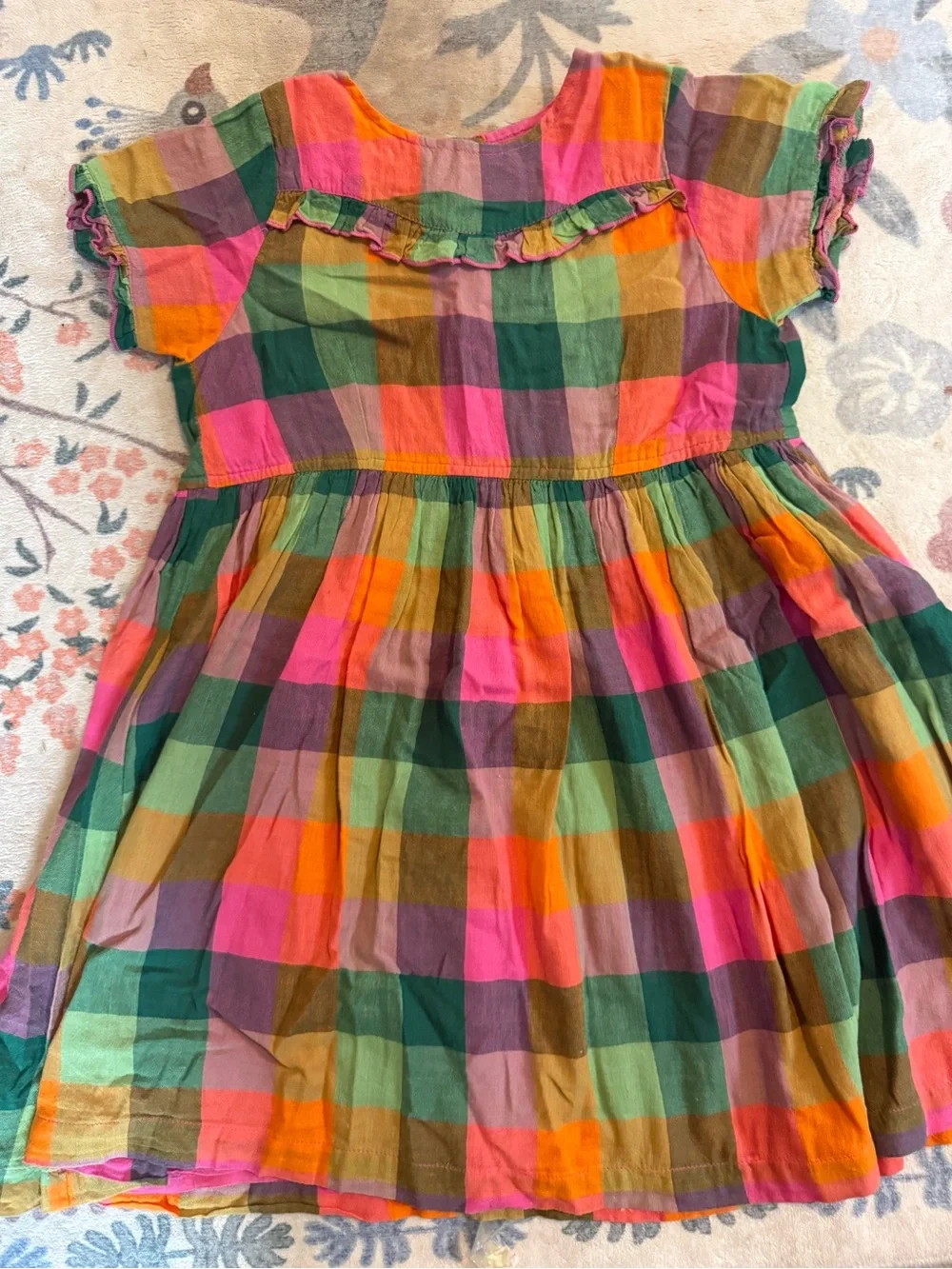 Pink Chicken Multicolor Plaid Ruffle Dress - Pink, Green, Orange, Purple